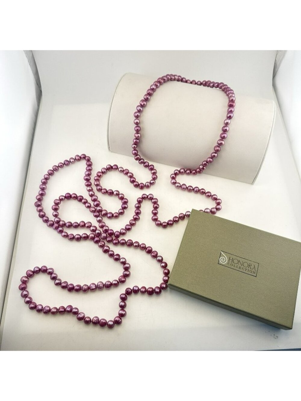 Honora Pearl Necklace Pink Long 80" Ringed Opera Flapper Infinity Continuous
